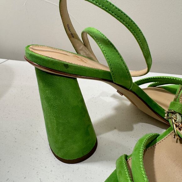 Sam Edelman Block Heel Kia Sandal Women's 8.5 Suede Green Apple Brat Wicked - Picture 14 of 16